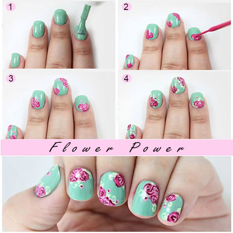 Mind Blowing Green Floral Nails