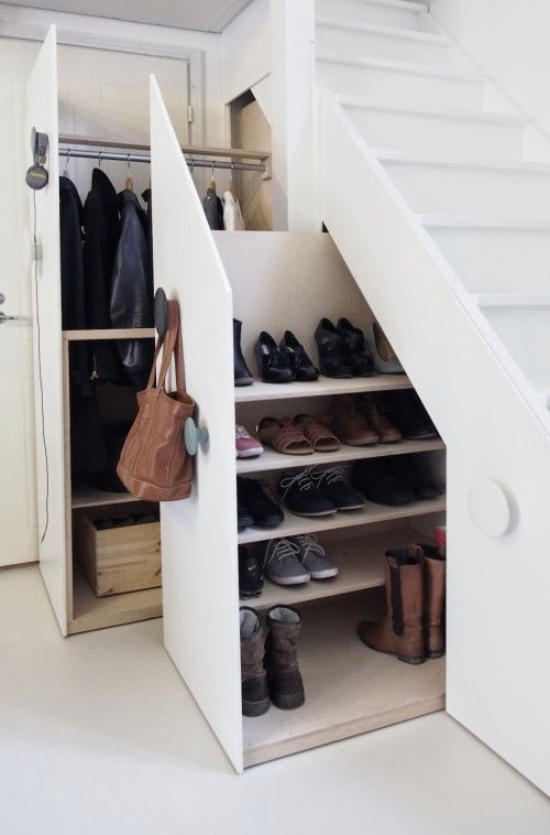 Mobile cabinets under the stairs