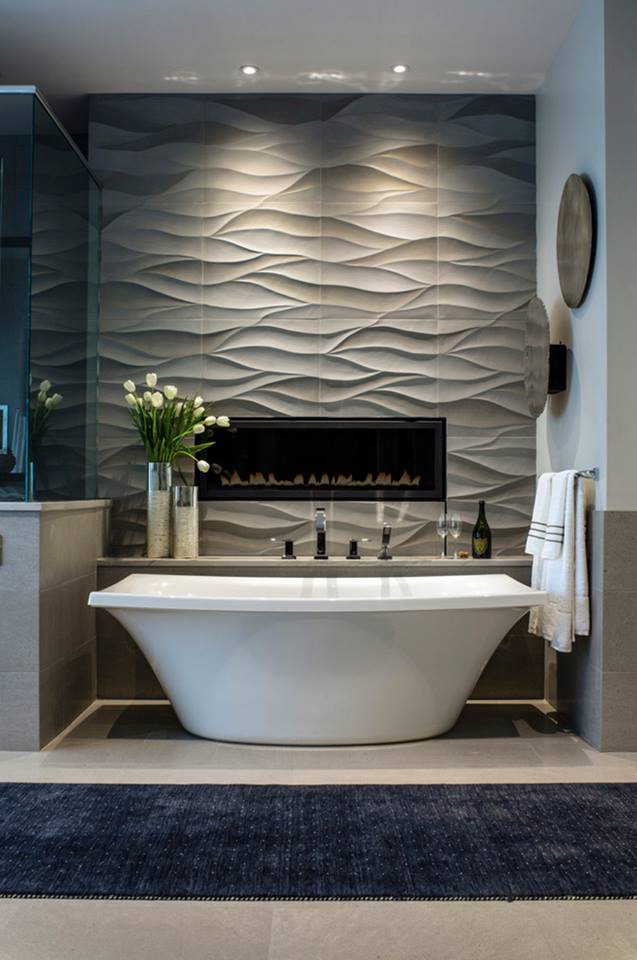 Mountain Inspired Wall Tiles, Stunning Bath Tub With Accessories