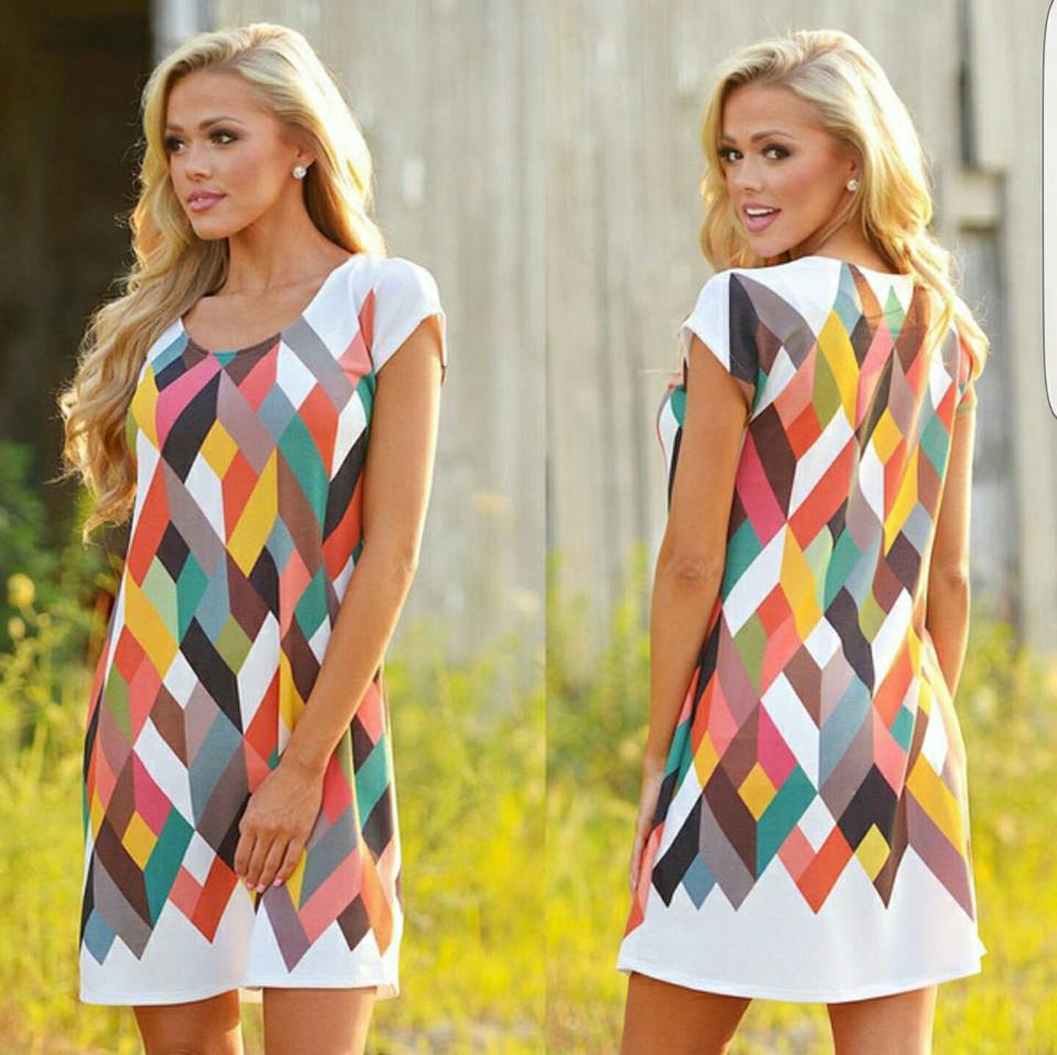 Multicolor Short Sleeve Loose Mini Dress