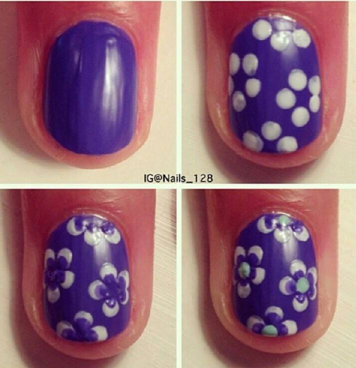 Nice Purlpe Floral Nails