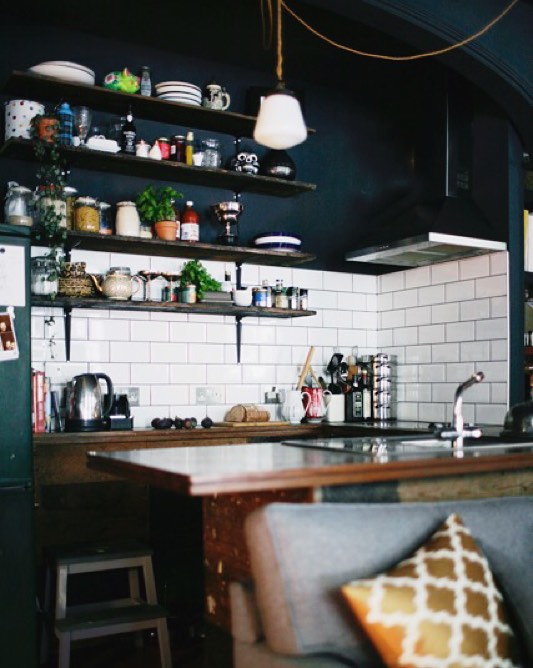 Nice Vintage Industrial Kitchen Idea With Open Shelves