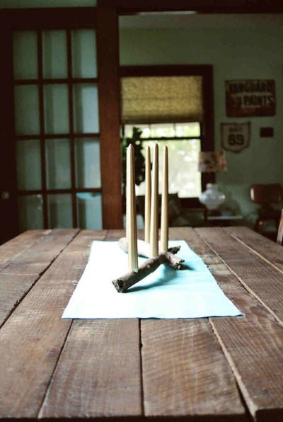 Rustic Log Taper Candle Centerpiece.