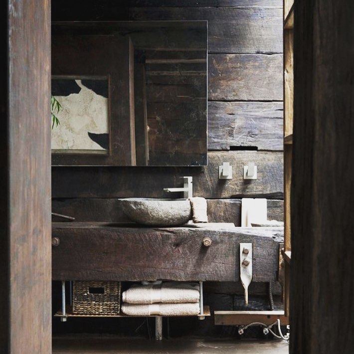 Sassy Rustic Bathroom With Stone Sink