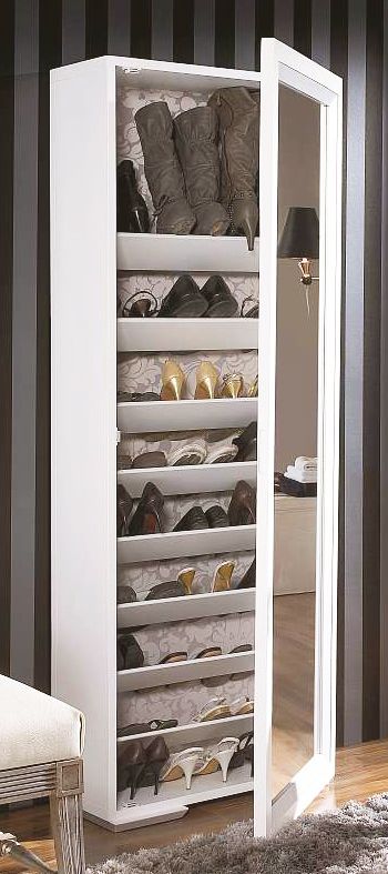 Shoe rack with full-length mirror