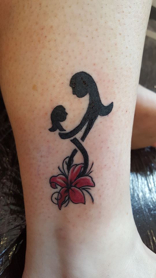 Simple Mother And Daughter Black Tattoo