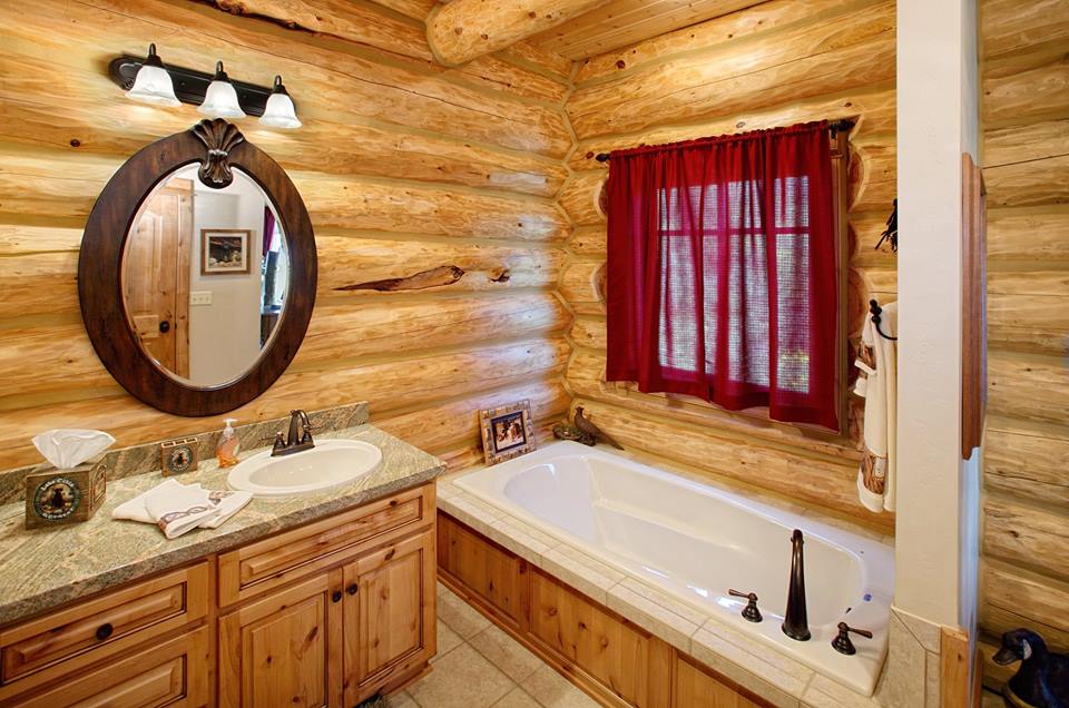 Simply Adorable Rustic Bathroom Design With Circular Wooden Frame Mirror