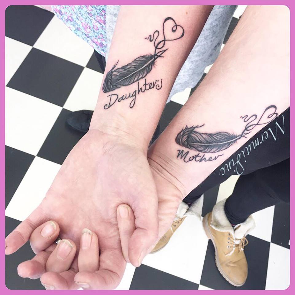 Sweet Feather Mother Daughter Tattoo On Wrist