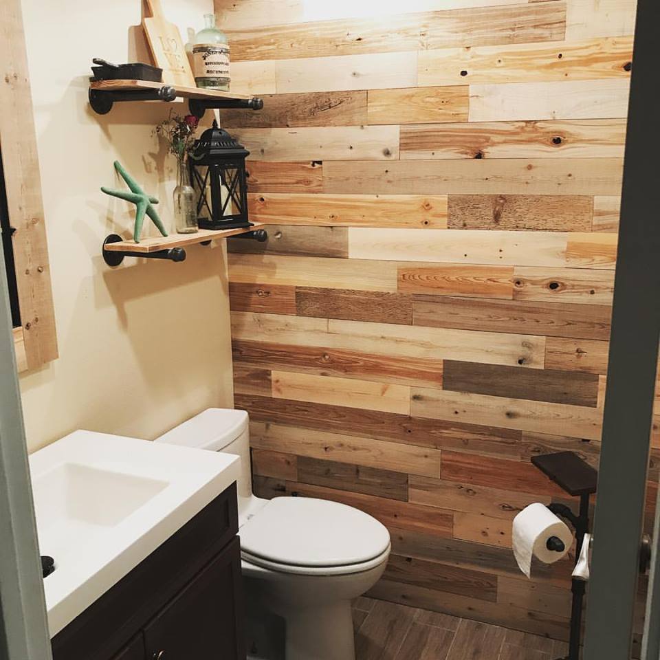 Vintage Style Bathroom With Rustic Shelves & Toilet Paper Holder