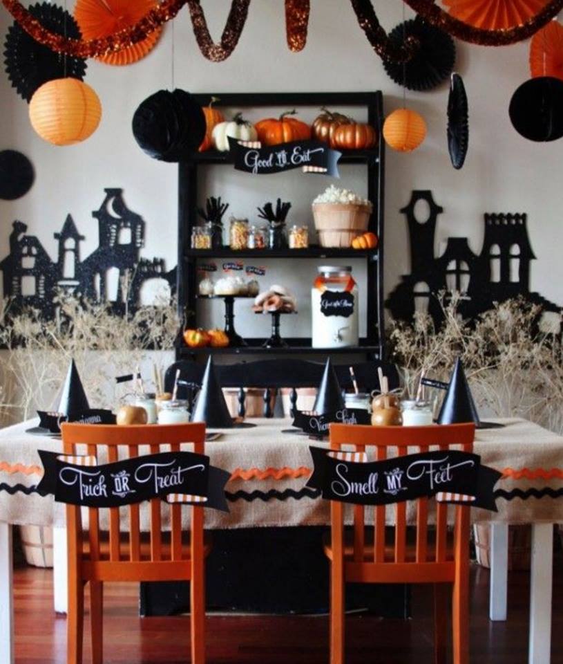 Witches hats table decorations & paper cut out wall murals....