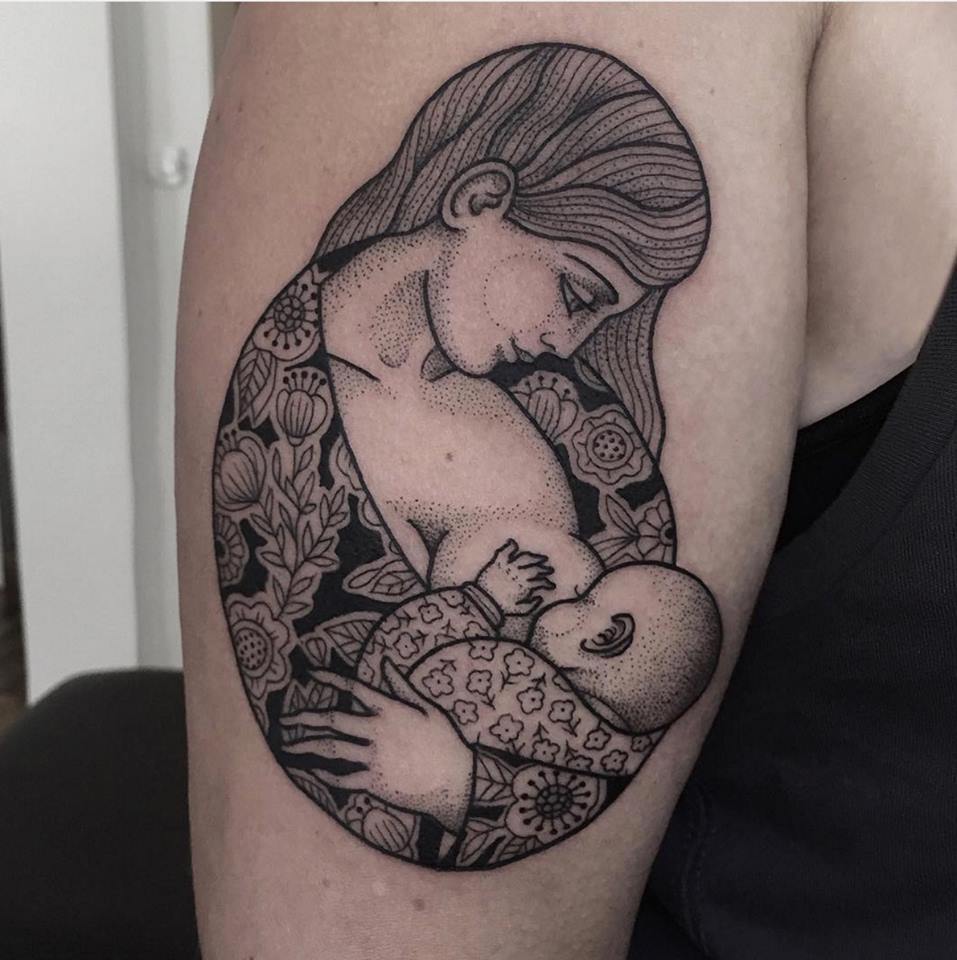 Wonderful Dot Work Mother Daughter Tattoo
