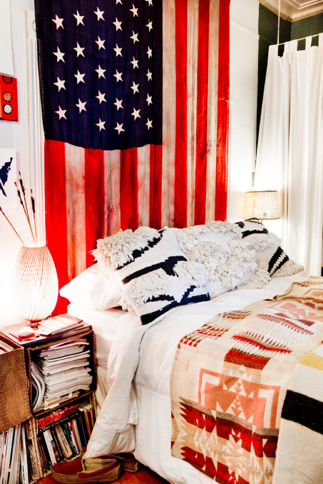 A flag hung on the wall is a great way to show your patriotic spirit... and an inexpensive way to fill a whole wall.