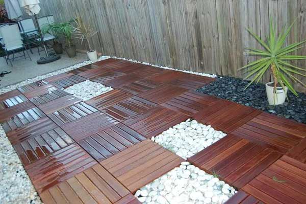 Add Decorative Gravel Patches to Wood Tiles Floor