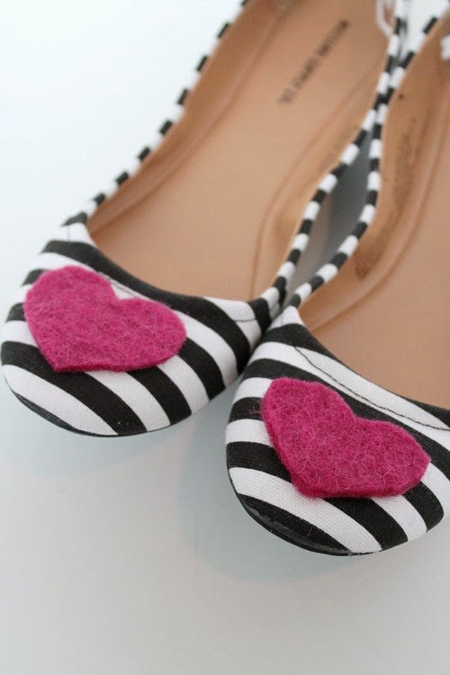 Add some felt hearts to a pair of striped flats