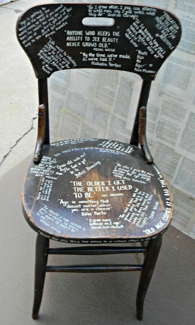 An old chair painted with lots of fun sayings.