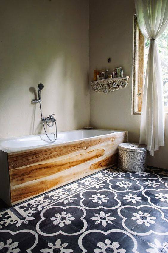 Awesome Bohemian Bathroom Decor With Stylish Flooring