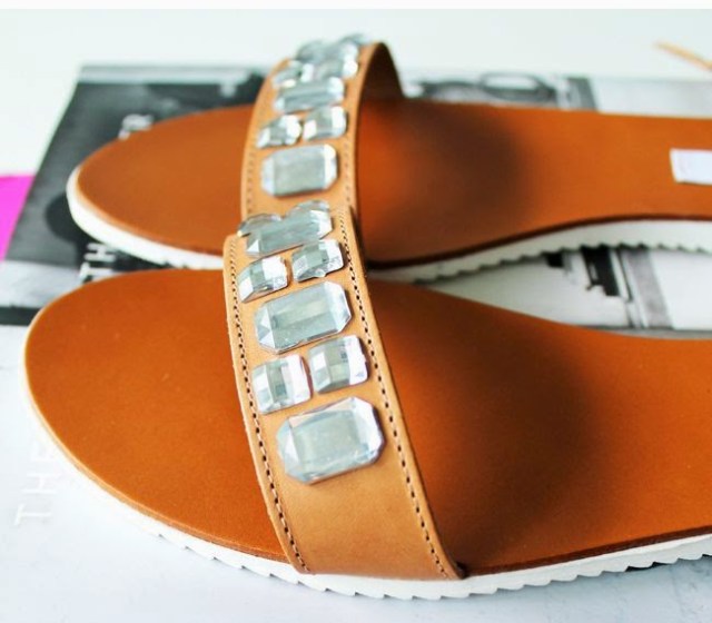 Embellish plain leather sandals with crystals
