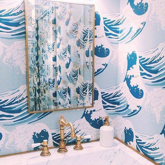 Marvelous Wall Paper In Bohemian Bathroom