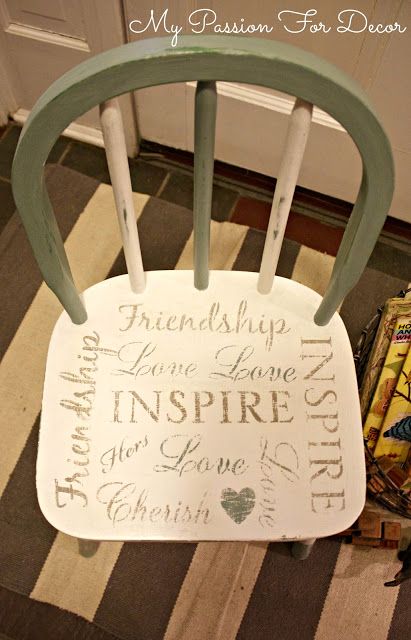 My Passion For Decor -painted chair with stencils. #DIY