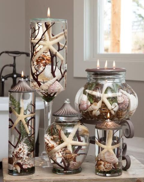 Natural shells are sealed inside the glass decorative container