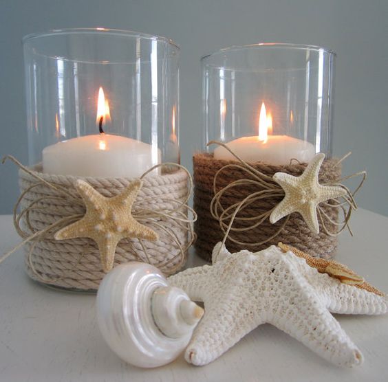 Nautical Decor Candle Holder w Nautical Rope diy.