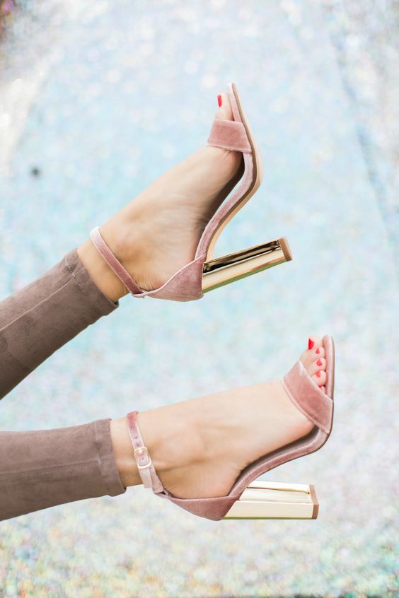 36 Sophistically-Suave Block Heels for Stylish Women 25 Pink Velvet & Gold!
