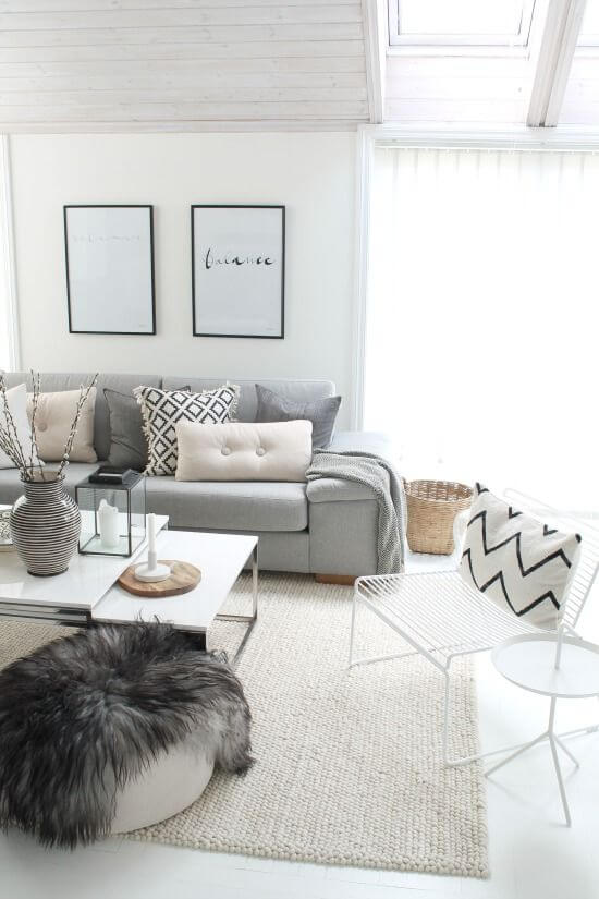 Scandinavian bright monochrome living-room