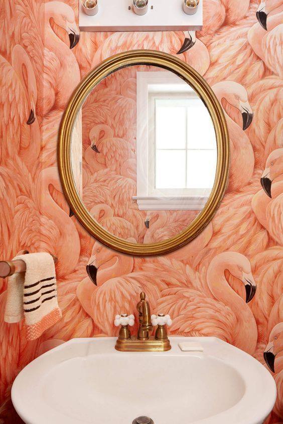 Stunning Wall Paper In Boho Style Bath