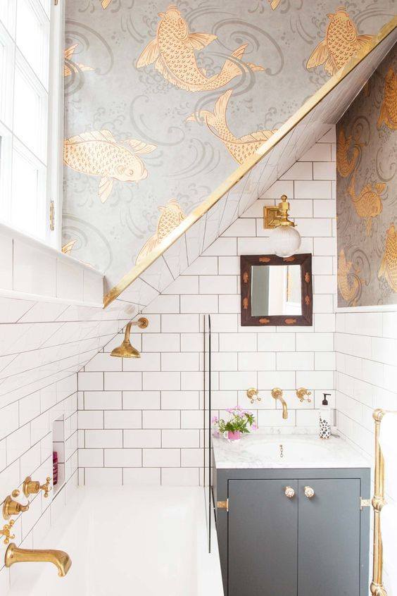 This Stunning Wall Paper Gives You Boho Style Bathroom Look