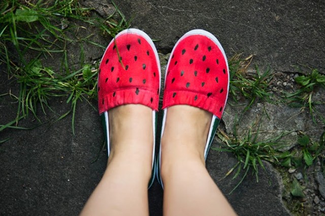 Turn plain shoes into fun watermelon ones