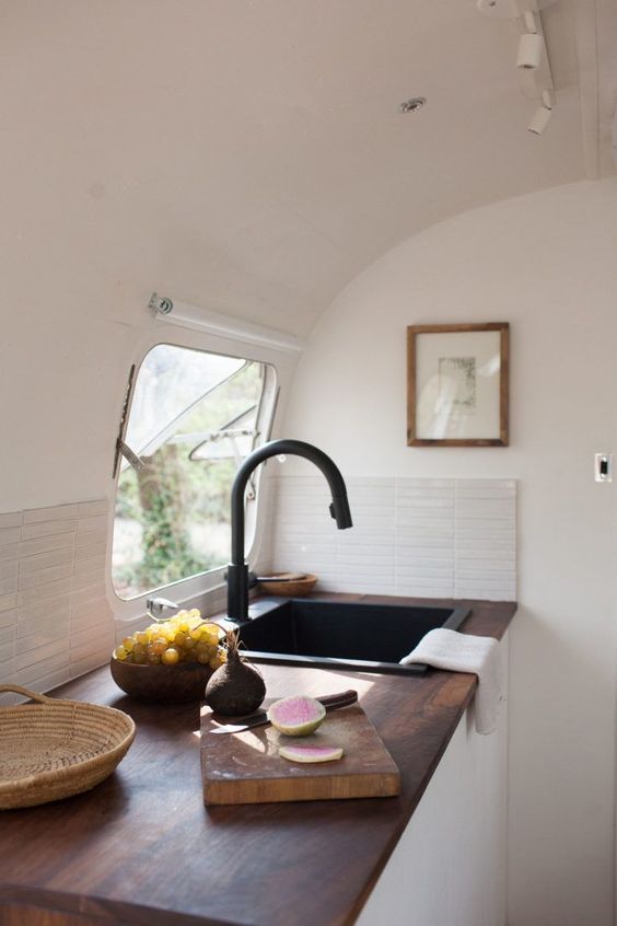 modern caravan airstream remodel kitchen sink