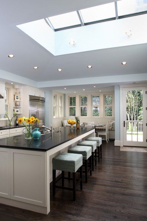 Contemporary kitchen, breakfast area bay window