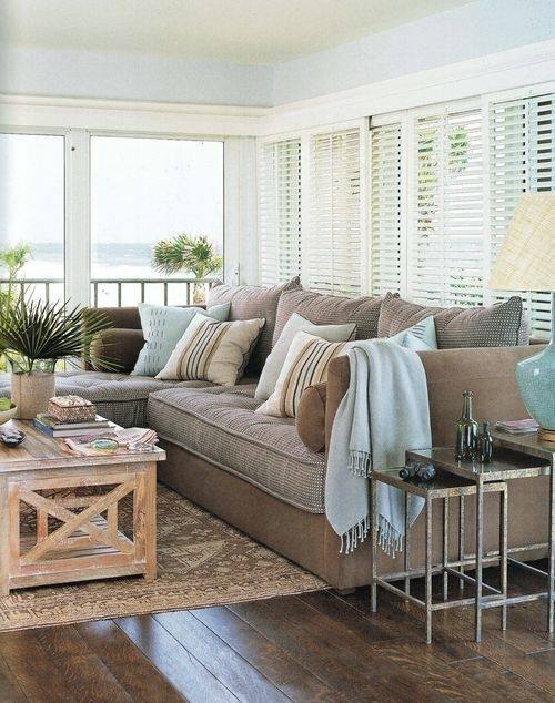 Pretty Beige Living Room With Wooden TAble