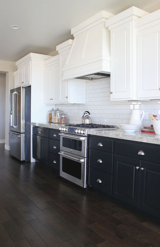 White cabinets, navy cabinets