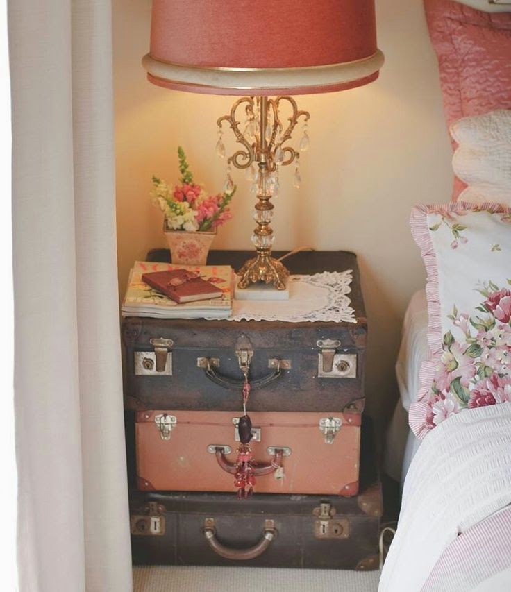 Antique Suitcase Side Table via Pellmell Creations - DIY Shabby Chic Decor for Your Home Sweet Home