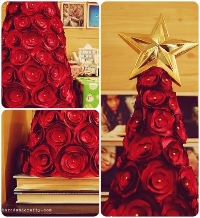 Beautiful Christmas tree made from red rosettes