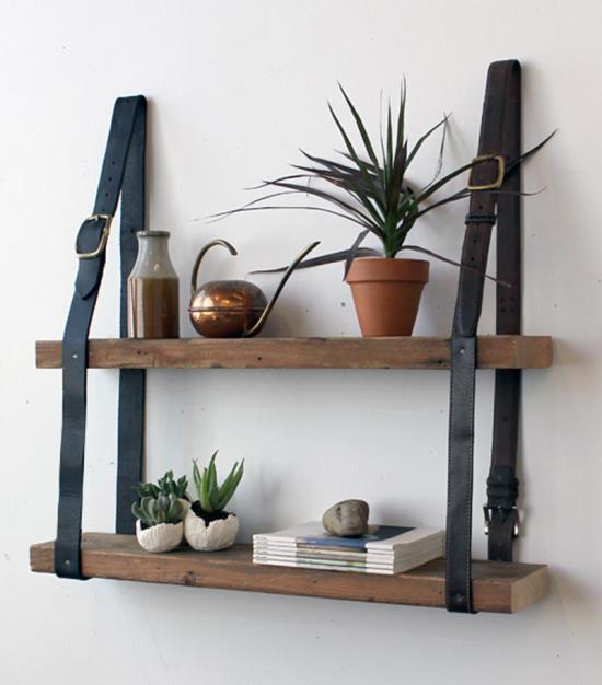 Belt and Wood Wall Shelves