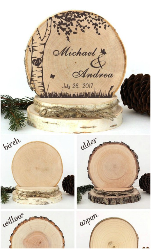 Birch Wood Wedding Cake Topper via etsy