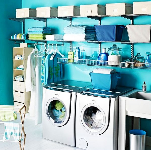 Blue is one of the most popular colour for laundry rooms