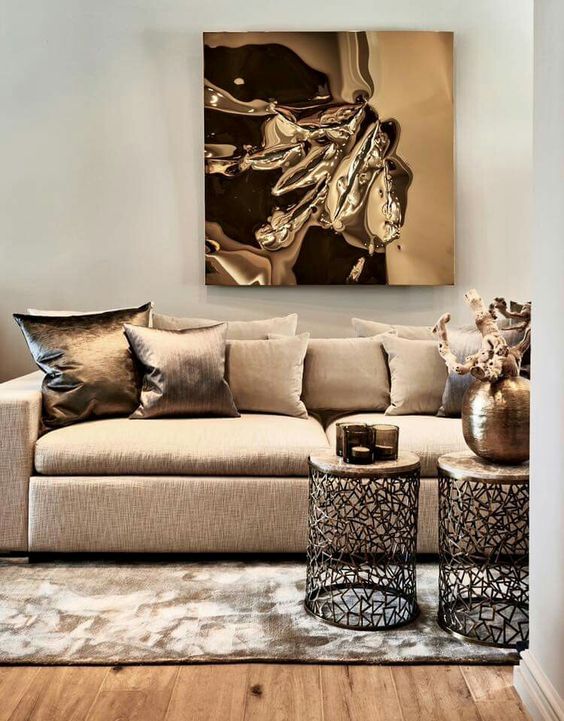 Bronze inspired living room is modern