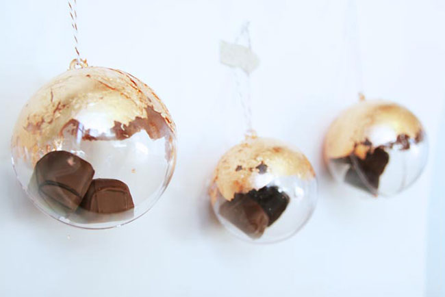 38 Beautiful DIY Homemade Christmas Ornaments 6 Chocolate And Copper Leaf via Homemade Ginger