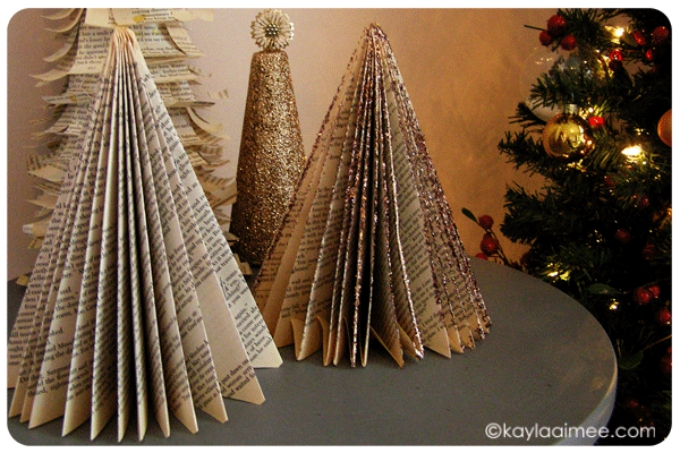 Create Christmas trees using pages from books!