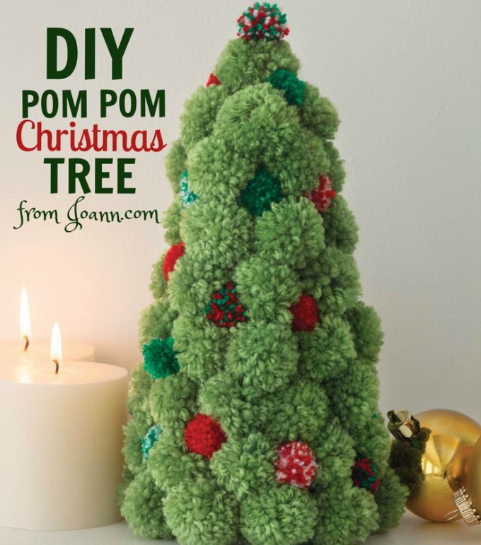 Create lots of green pom poms and glue them on a cardboard cone