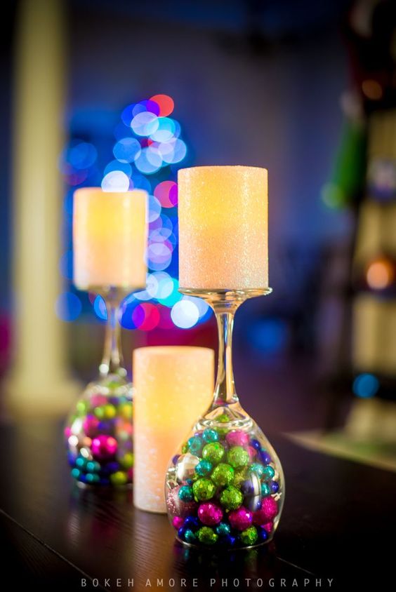DIY Christmas Wine Glass Candle Holders via Brokeh Amore Photography