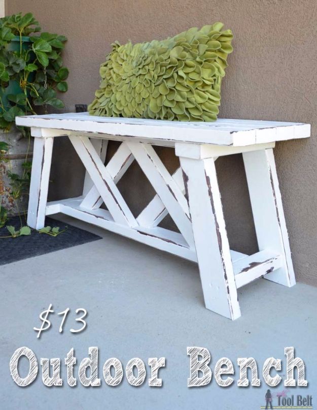 DIY Double X Outdoor Bench via theidearoom