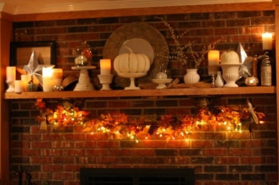 Fireplace Mantle Thanksgiving Decor