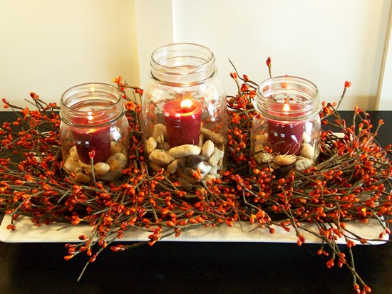 Flowers and Candle Jars For Thanksgiving Day