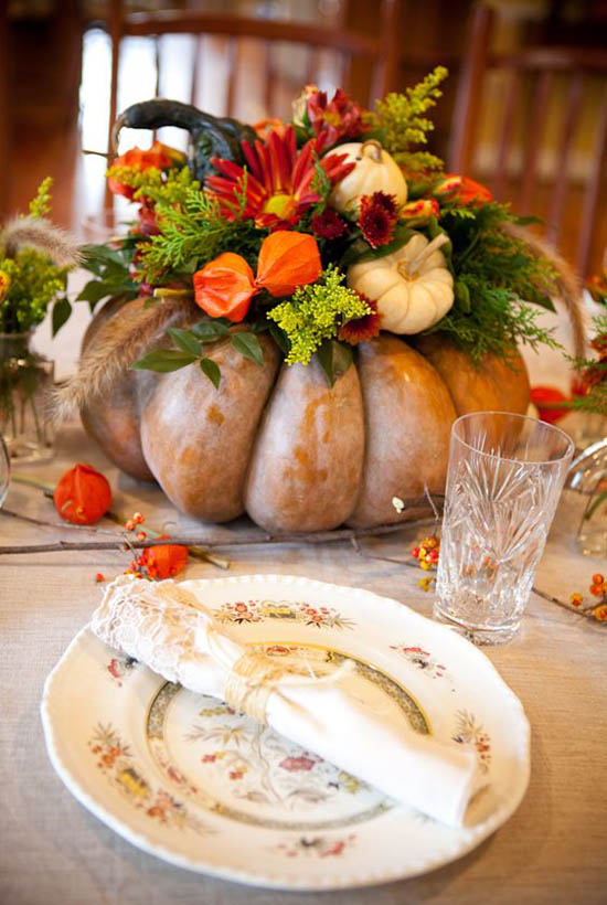 Flowery Pumpkin Centerpiece