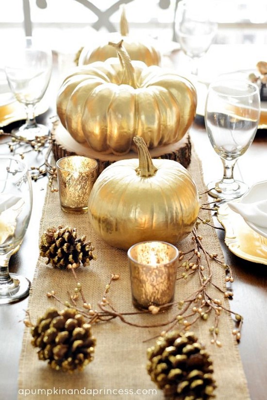 35+ Creative Thanksgiving Decorating Ideas 16 Gold Pumpkins