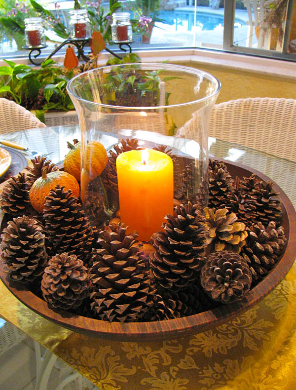 Gold and Yellow Pinecones Thanksgiving Table Setting